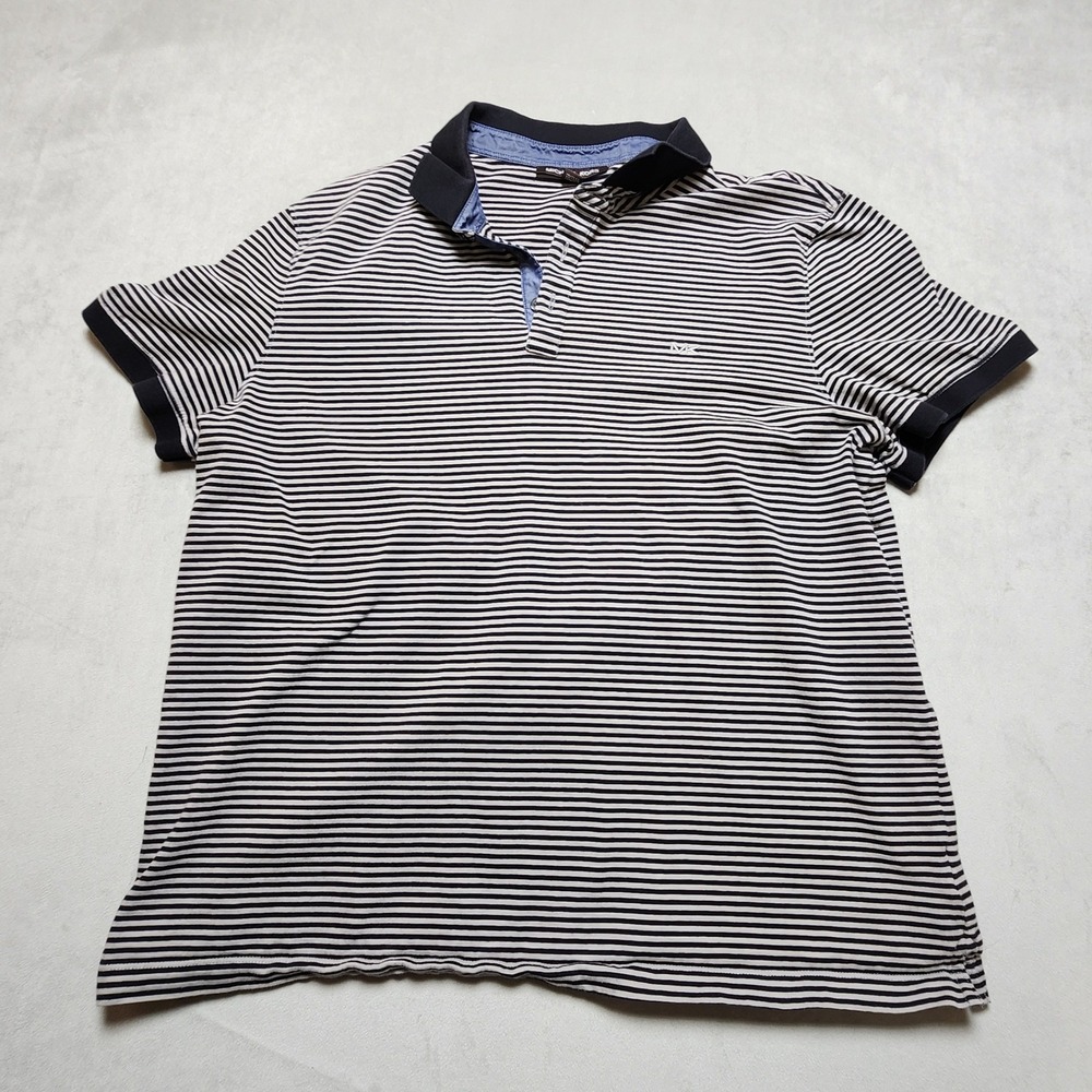 Michael Kors Mens Striped Polo Shirt XL Black‎ Gray Short Sleeve Casual Golf